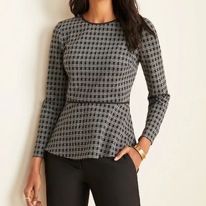 Ann Taylor Plaid Piped Peplum Top
